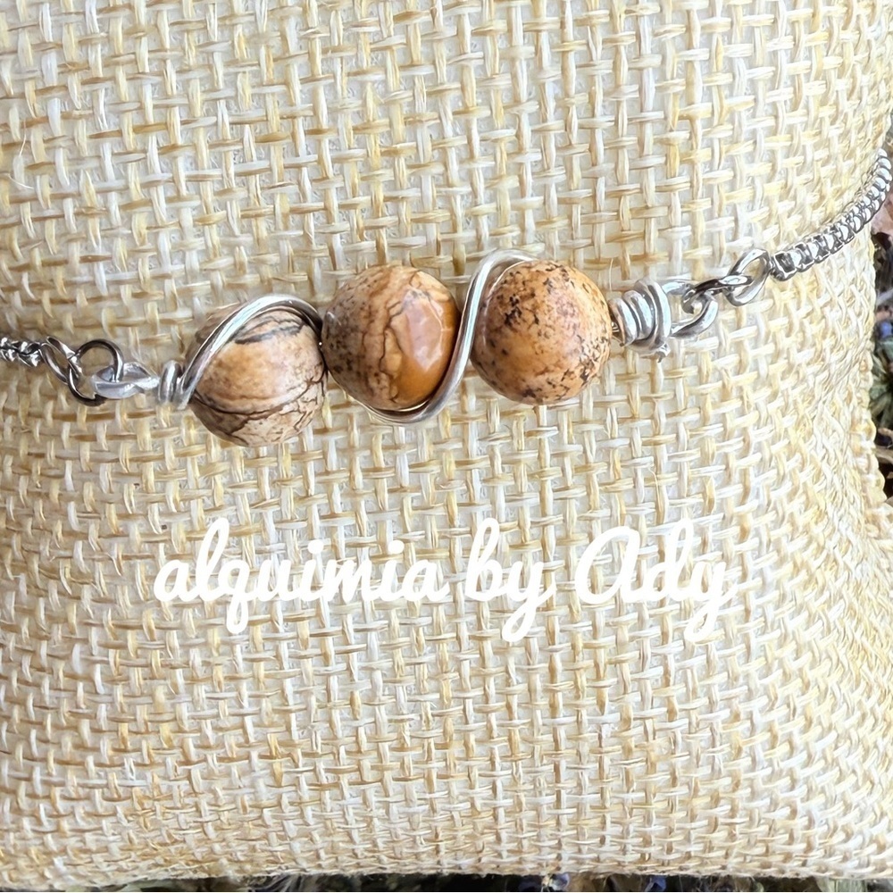 Silver picture jasper minimalist western bracelet